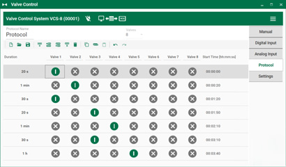 protocol mode VCS Valve Control software